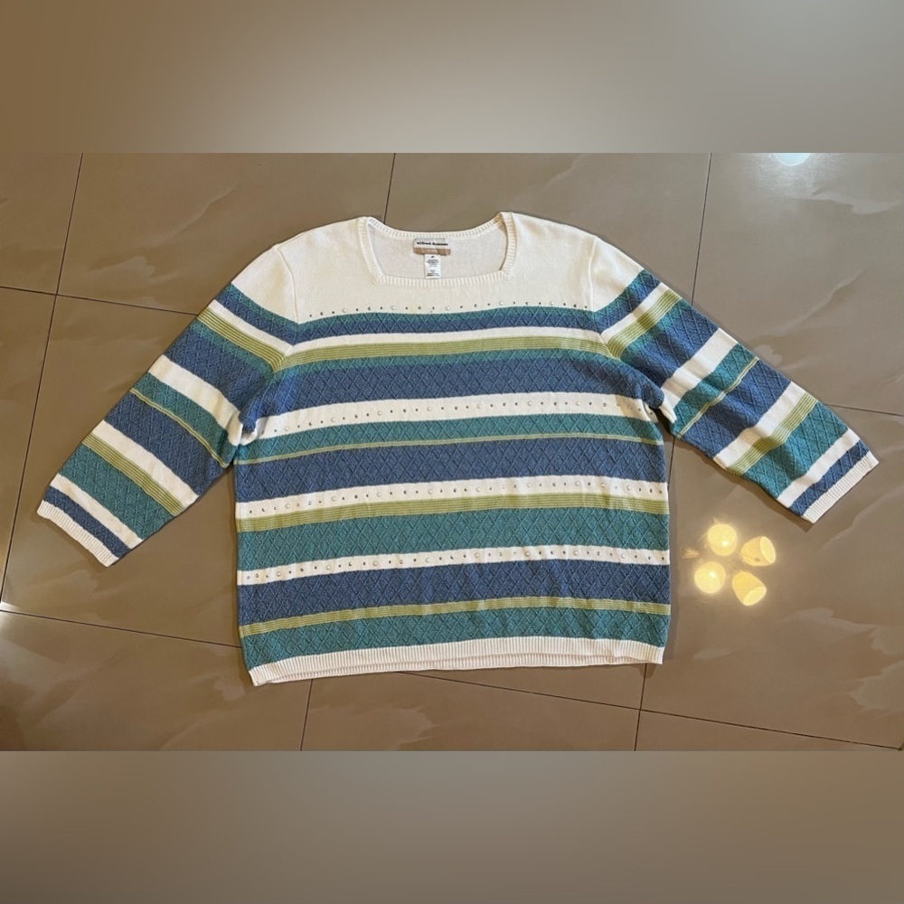 Alfred dunner Women multicolored sweater cardigan pullover Plus Size 2X pearls - Picture 12 of 16